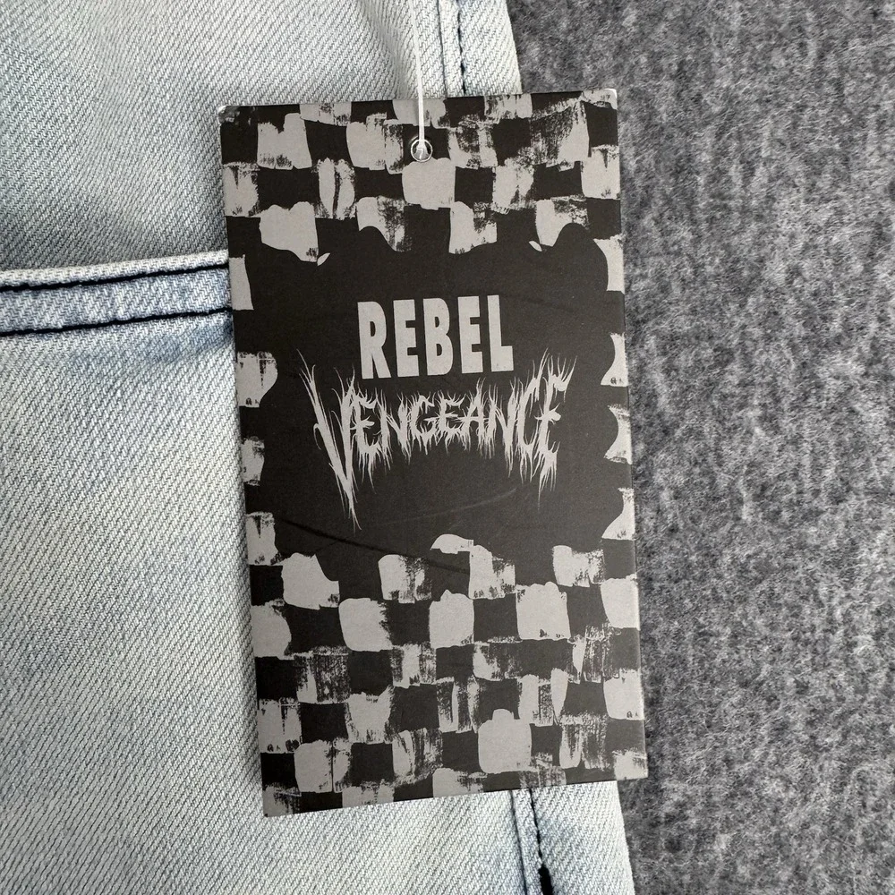 Rebel Vengeance Light Wash Straight Jeans Skull Embroidered Men's 30x30 NWT